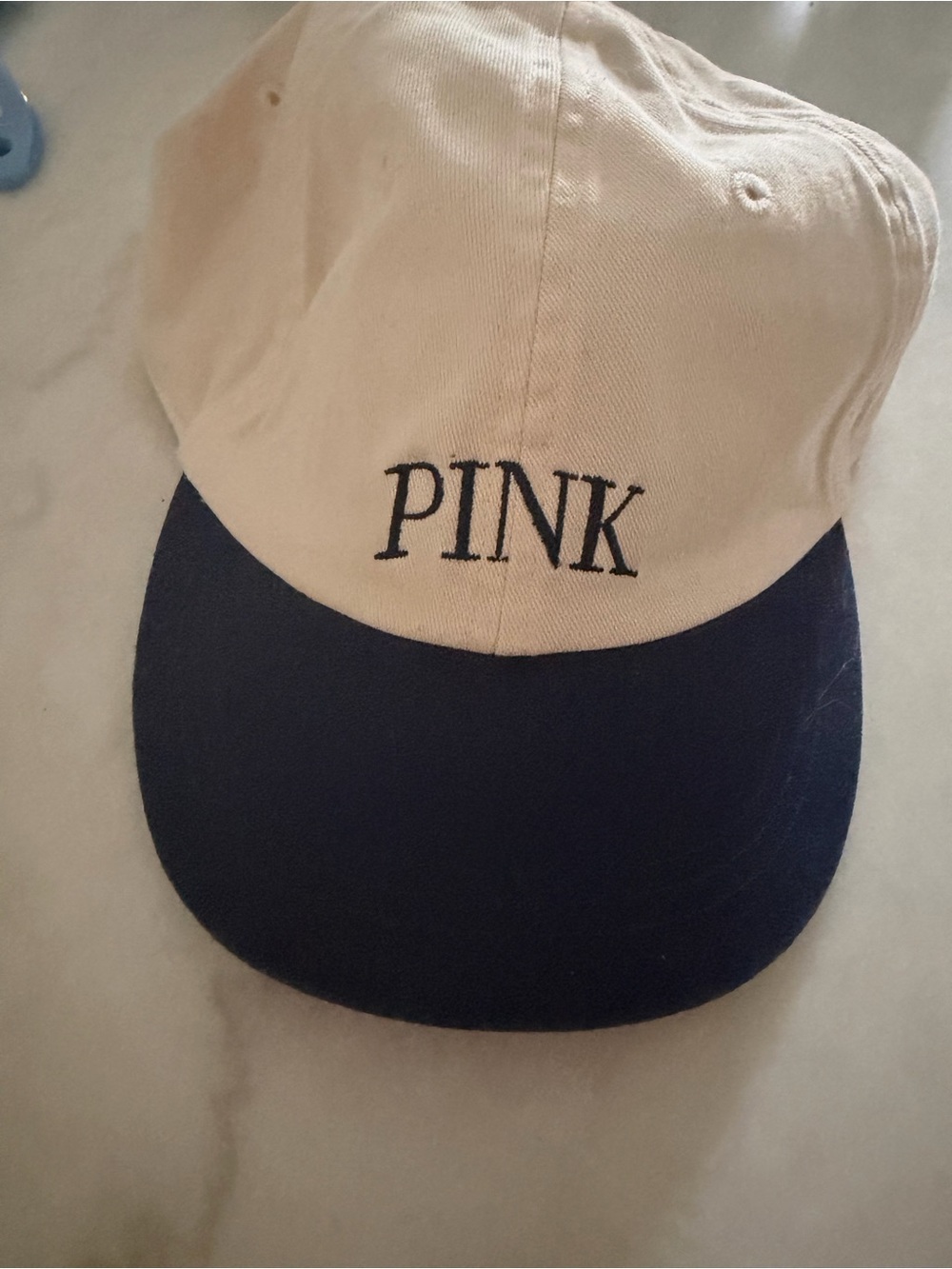 PINK Victoria's Secret Two-Tone Kids Baseball Hat in Cream & Navy